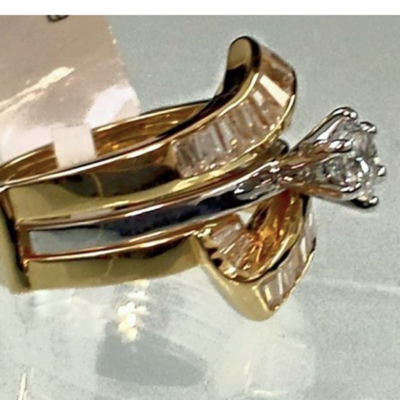 Silver Gold Wedding Band Ring set Cubic Zirconia Size 10 - Picture 4 of 9